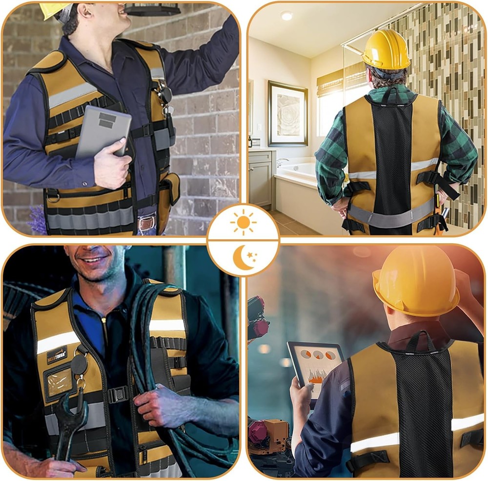 Adjustable Tool Vest with Pockets, Removable Phone Holder, High Visibility