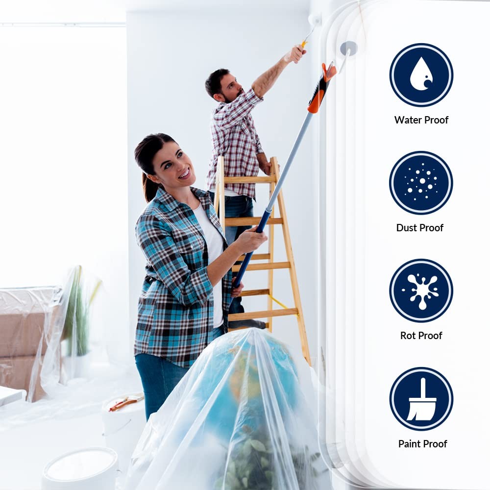 3 Pack Extra Large Plastic Dust Sheets for Decorating - 3.6m x 2.75m (12ft x ...