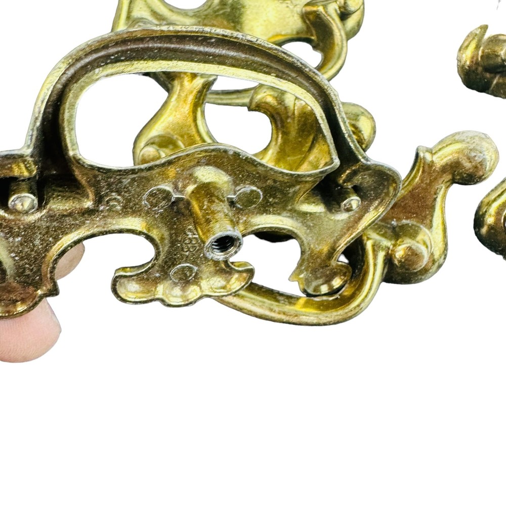 5 Vtg single post bail pull antiqued brass