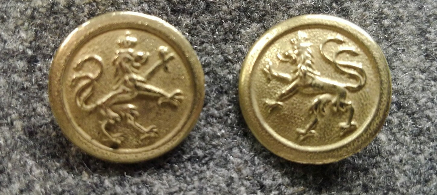 WWI German Bavarian Buttons brass finish, unpainted 18MM Lion buttons 1 pair