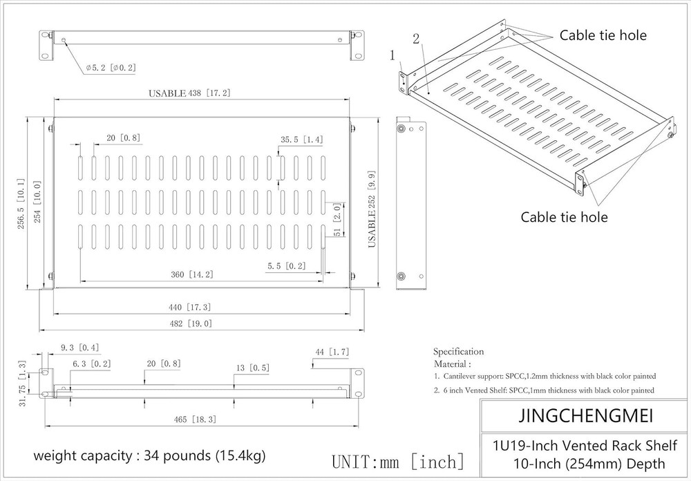 Versatile 1U Rack Shelf 10" Deep for IT Cabinets with Disassembled Structure