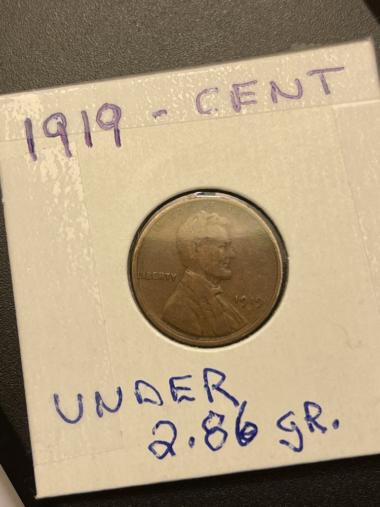 1919 Lincoln Wheat Cent Underweight 2.86 Grams Solid Strike Planchette Error