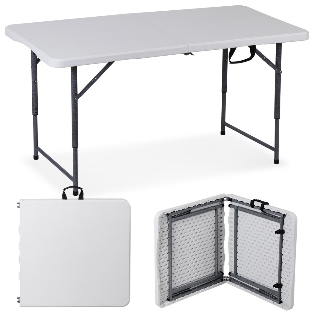 4ft Folding Table Foldable Legs & Adjustable Height Utility Camping Table White