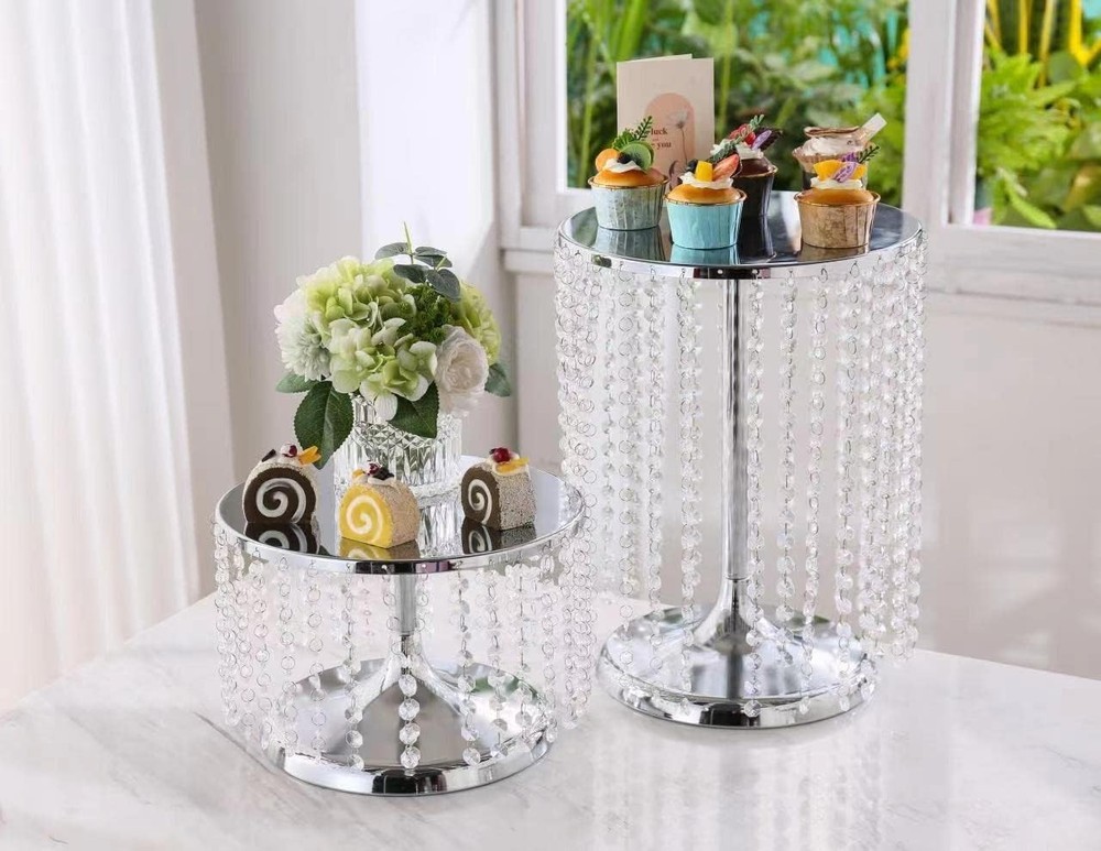 Elegant Silver Crystal Cake Stand 10"