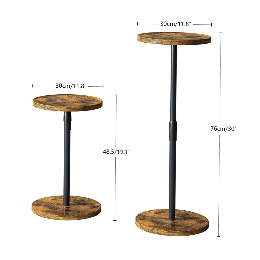 Adjustable End Table Small Round Side Table Drink Pedestal Rustic Brown