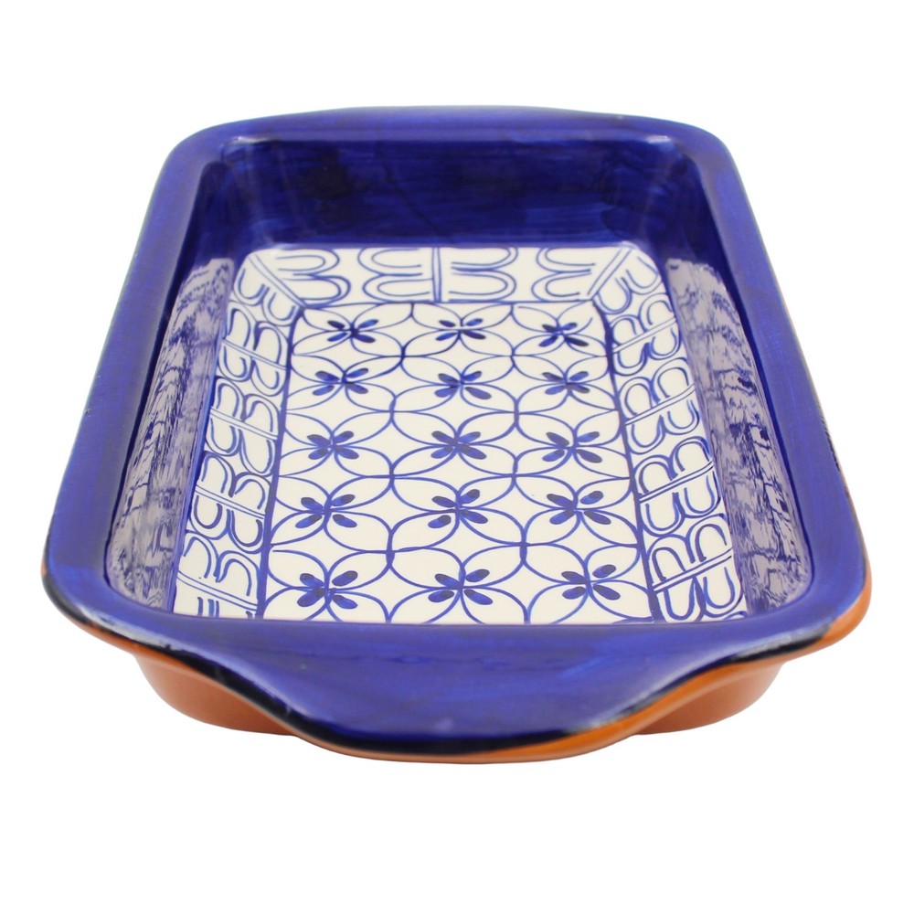 Xarazarte Geometric Blue Rectangular Baking Dish, Hand-Painted Terracotta