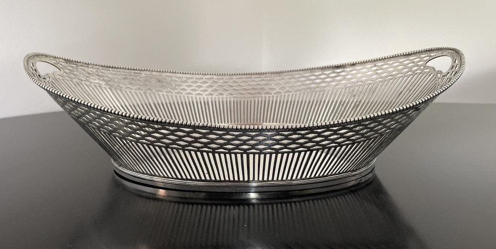 Solid 835 Silver Germany Large Bread Basket Tray Beaded Edge 400g