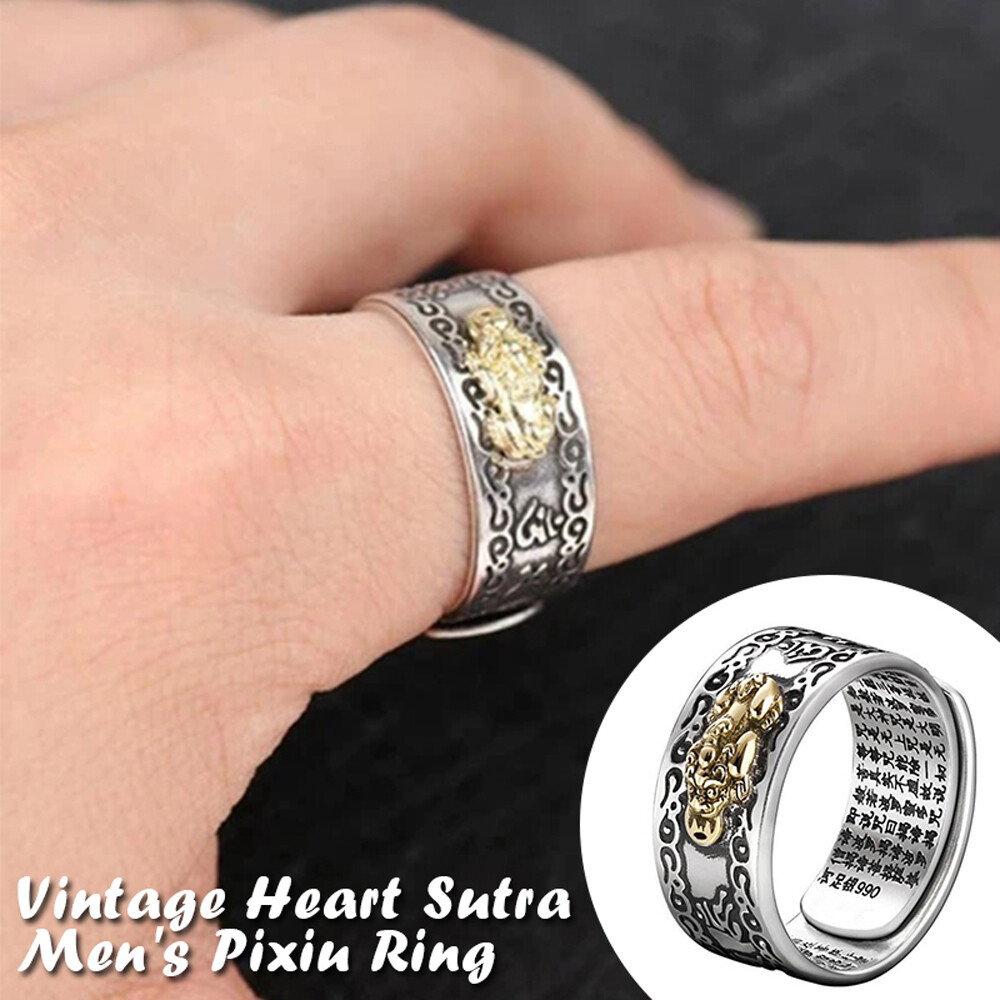 Feng Shui Pixiu Adjustable Ring Buddhist Mantra Attract Wealth Lucky Ring Charm