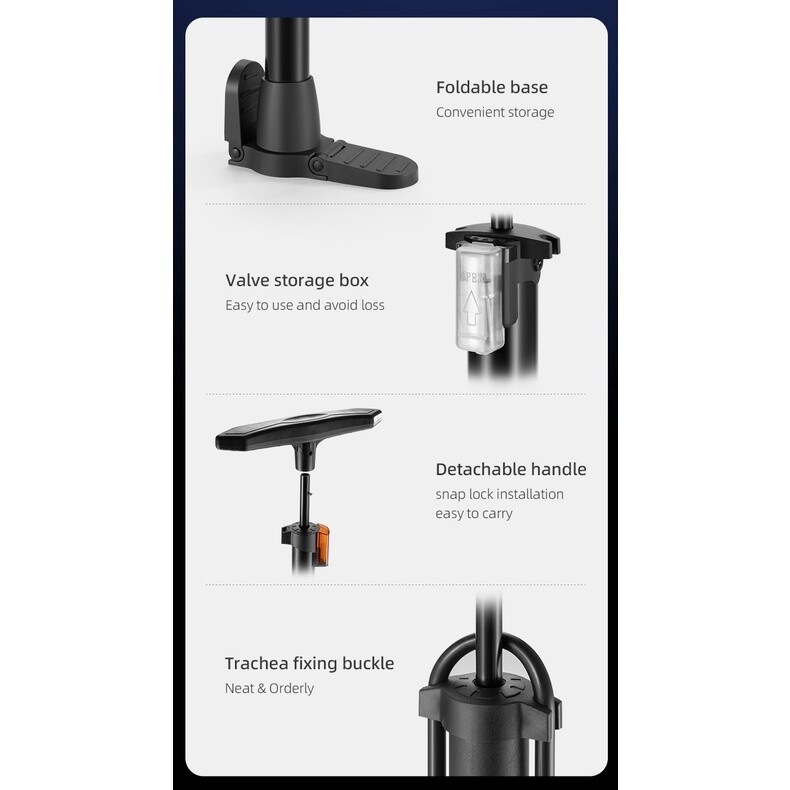 ROCKBROS Bike Pump High Pressure 160Psi Schrader Presta Valve Barometer Inflator