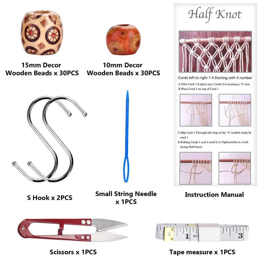 121Pcs Macrame Kit, Macrame Supplies 3mm x 109Yards Macrame Cord for Macrame ...