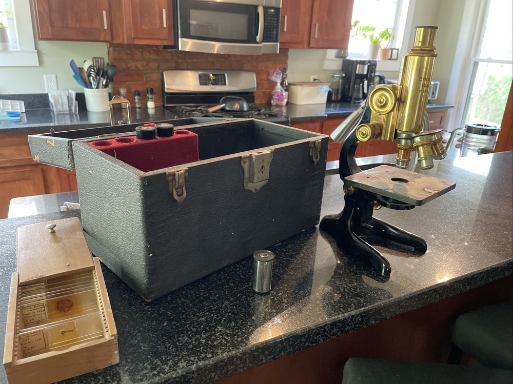 Antique  Ernst Leitz Brass Microscope with Case Wetzlar Germany