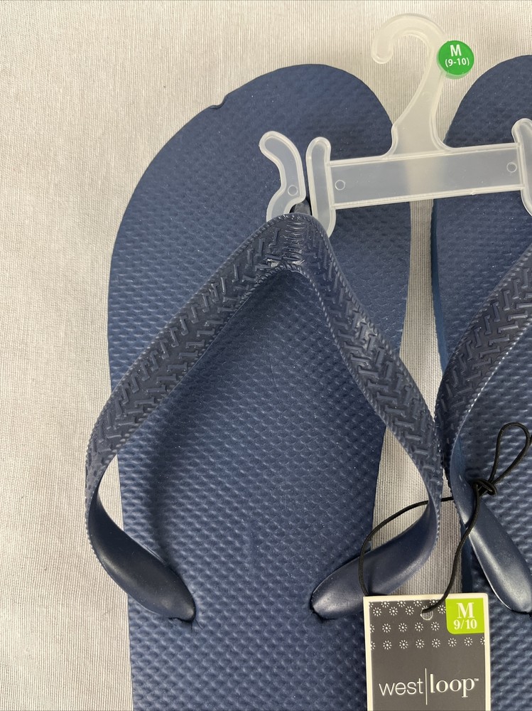 NEW West Loop Men’s Solid Navy Blue Flip Flops Size Medium 9/10