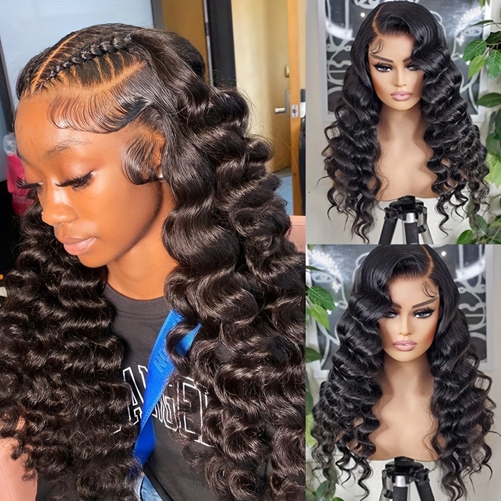 Long Black Deep Wave Lace Front Wigs 13x4 Free Part Pre Plucked Natural Hairline