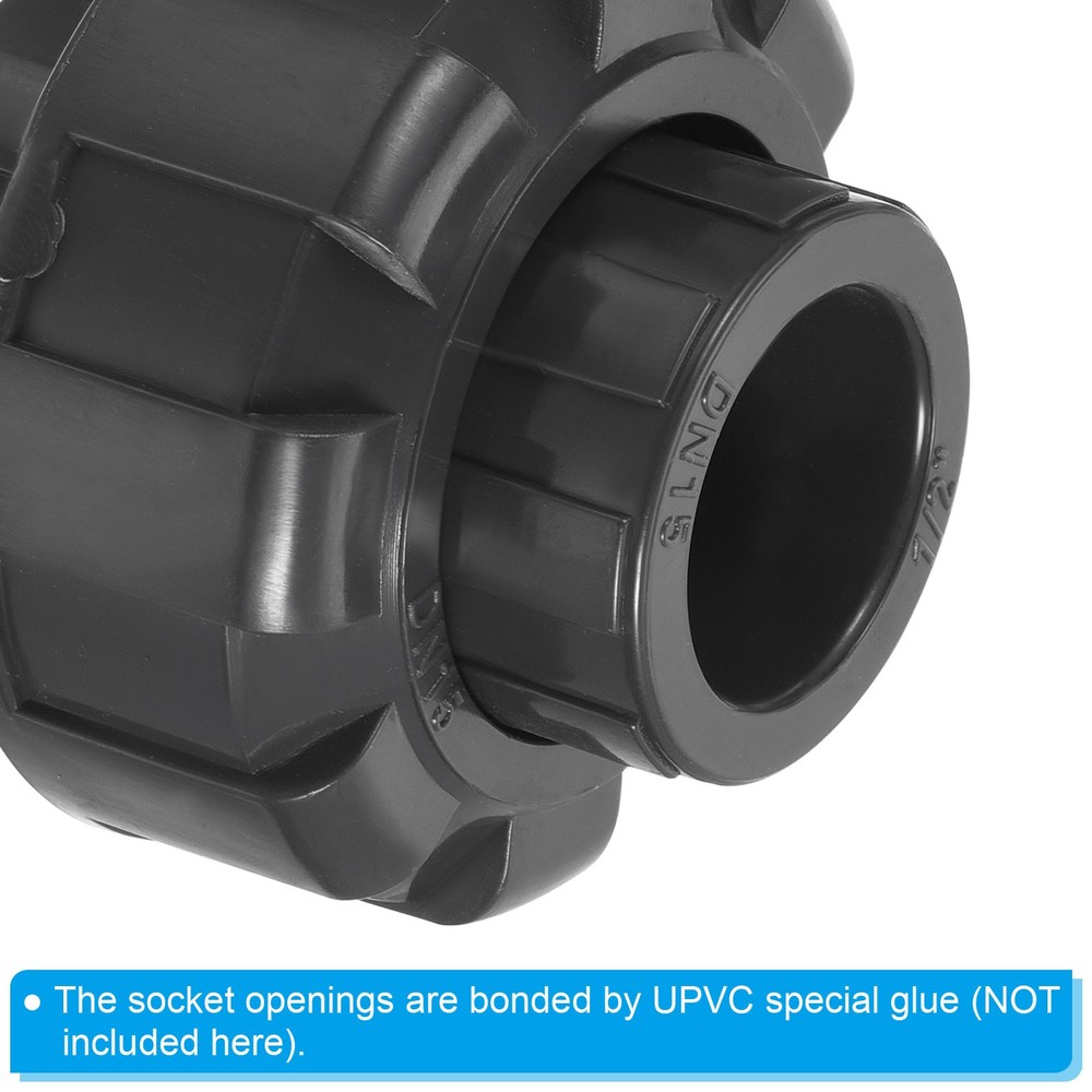 3pcs 1/2" Socket UPVC Pipe Fitting Straight Joint Union Connector, Grey