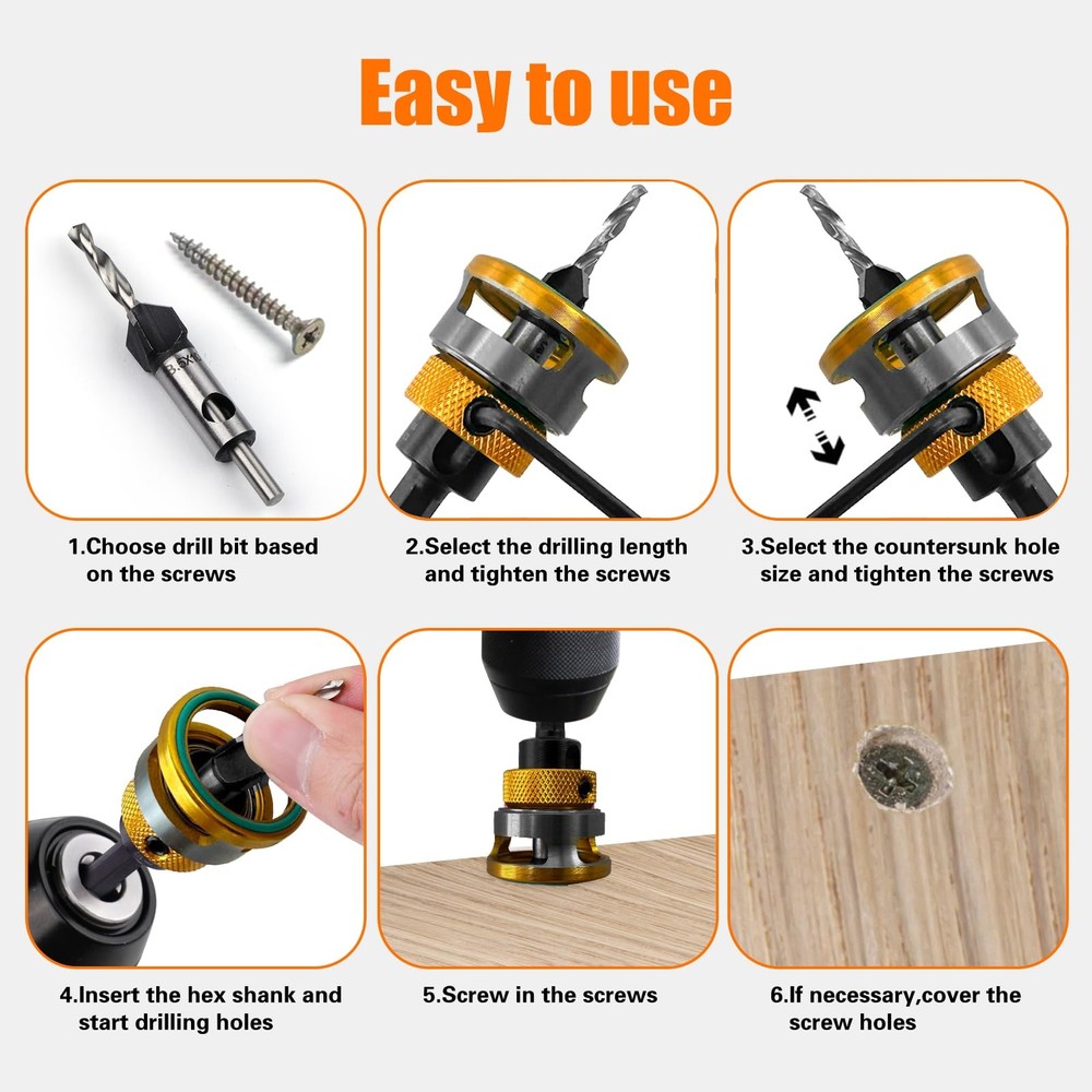 Countersink Drill Bit Set with Depth Stop 4PCS, HCS Four Blades Countersink...
