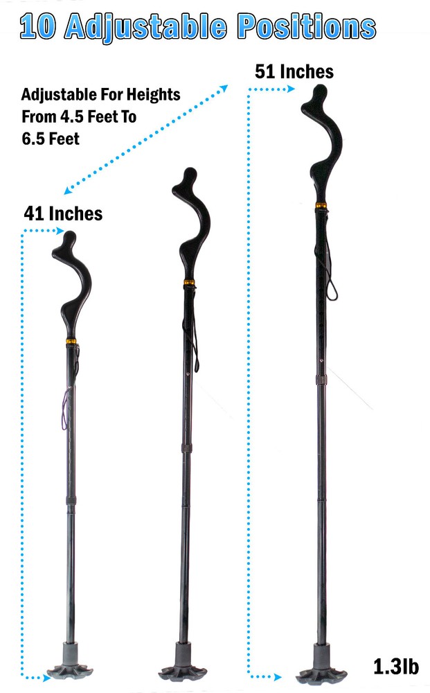 Posture Correction Walking Stick Cane - Self Standing Adjustable Height Foldable