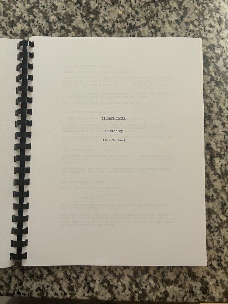 28 Days Later Horror Movie Script Reprint Full Screenplay Script