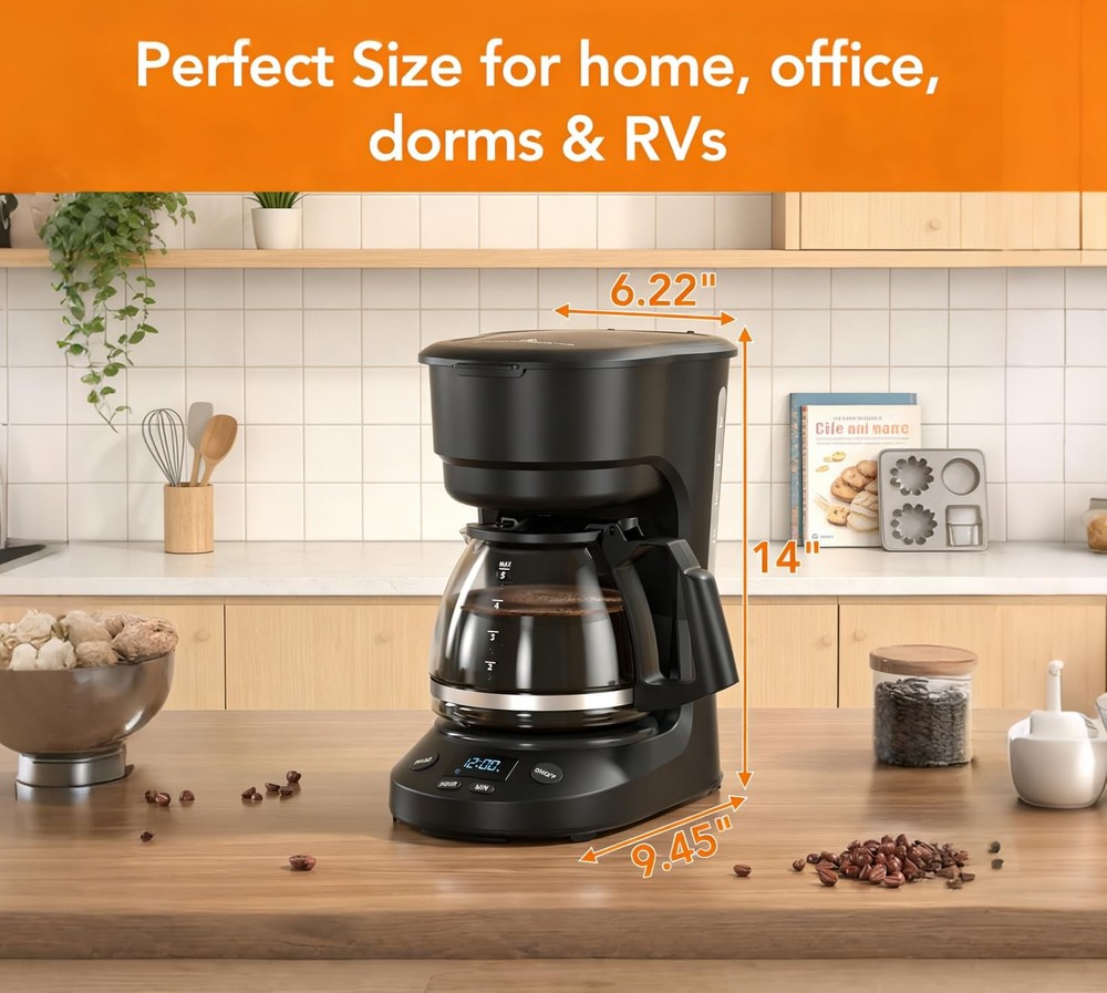 Electactic Compact 5-Cup Programmable Drip Coffee Maker — the essential coffee m