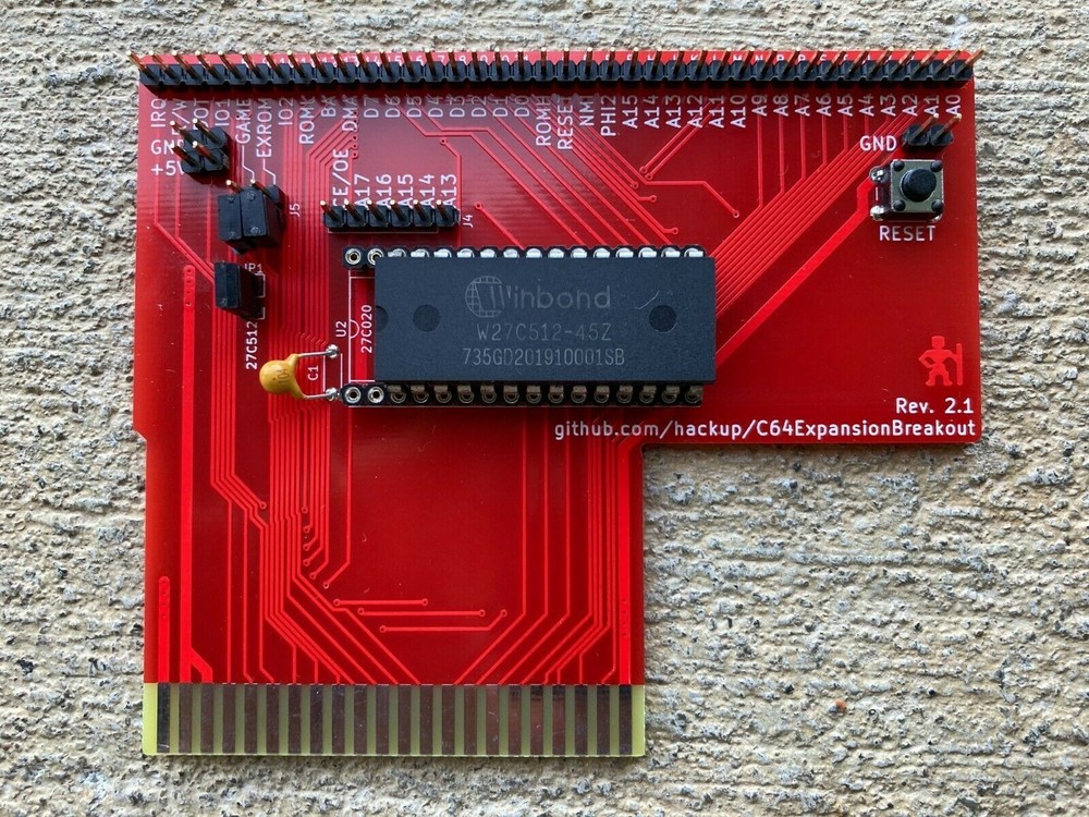 C64 Commodore 64 Cartridge Breakout Board for Development w/ 27C512 EEPROM