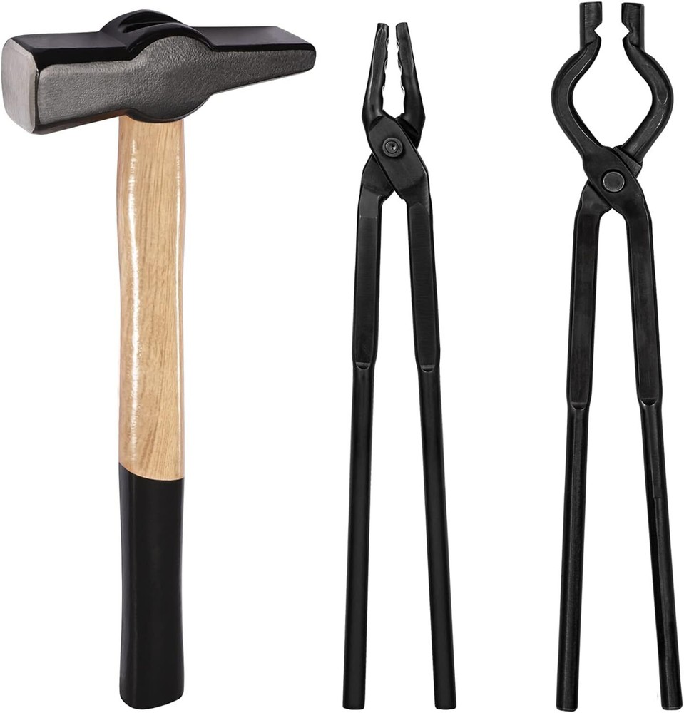 Beginner Knife Making Blacksmith Tongs Hammer Tools Set Bladesmith Anvil Forge