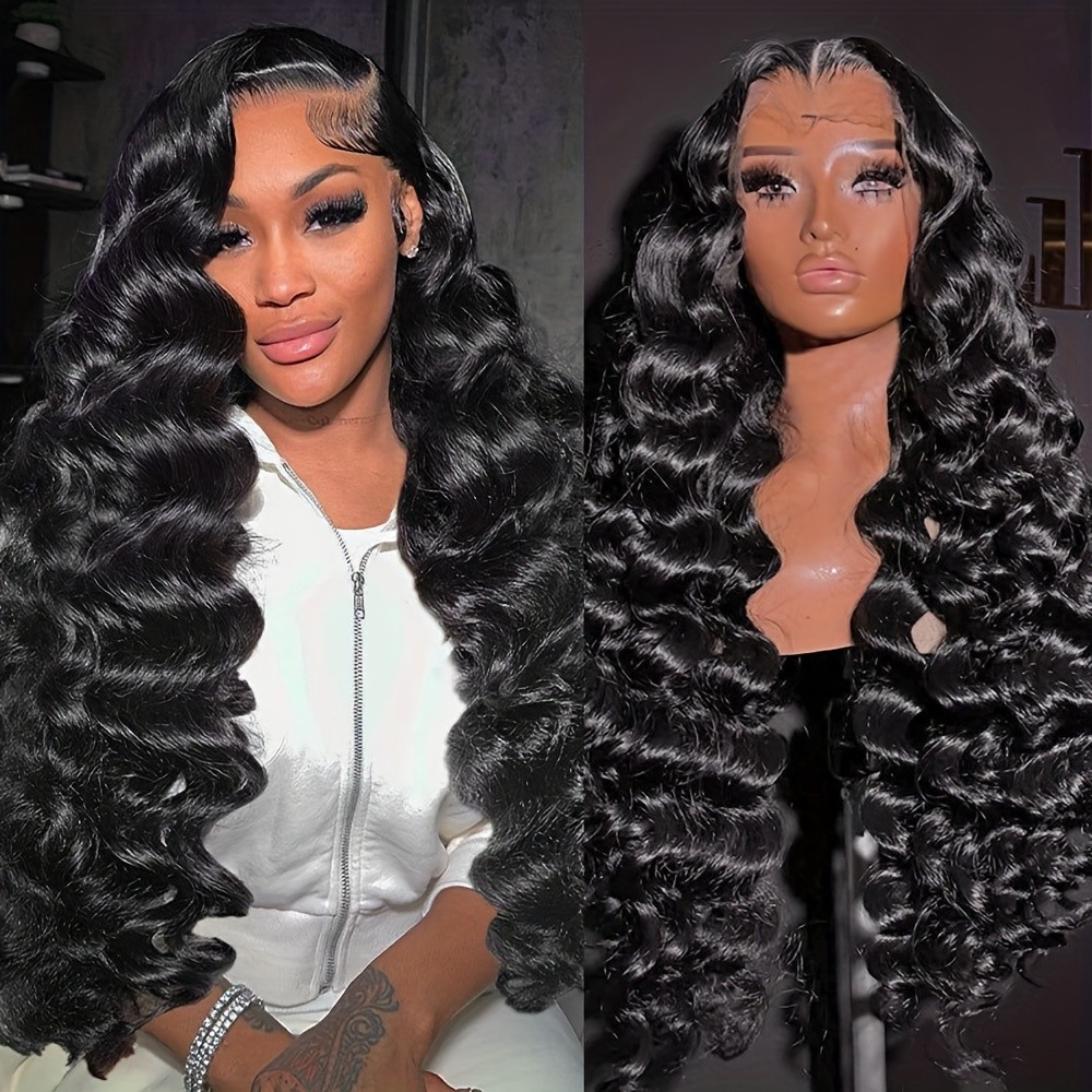Long Black Deep Wave Lace Front Wigs 13x4 Free Part Pre Plucked Natural Hairline