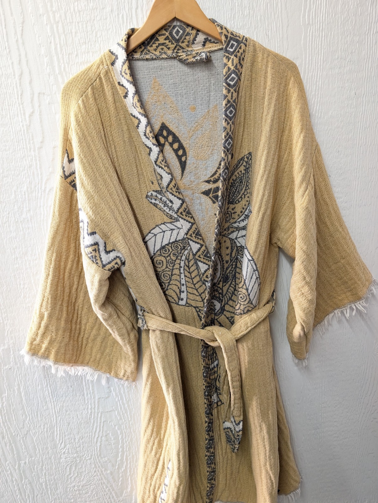 Handwoven Turkish Cotton Hammam Bathrobe Robe Cover Up Elephant Boho One Size