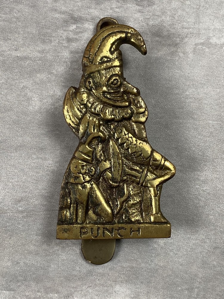 Vintage Solid Brass Mr Punch Door Knocker Complete