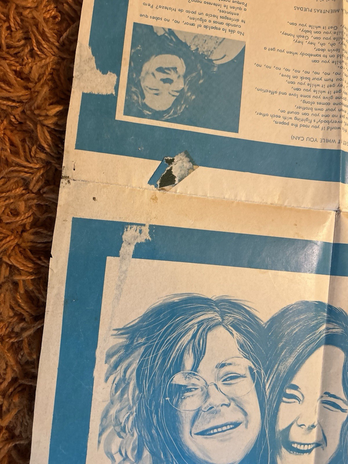 Janis Joplin Large Vintage Poster Memorial Spanish Magazine SEE CONDITION