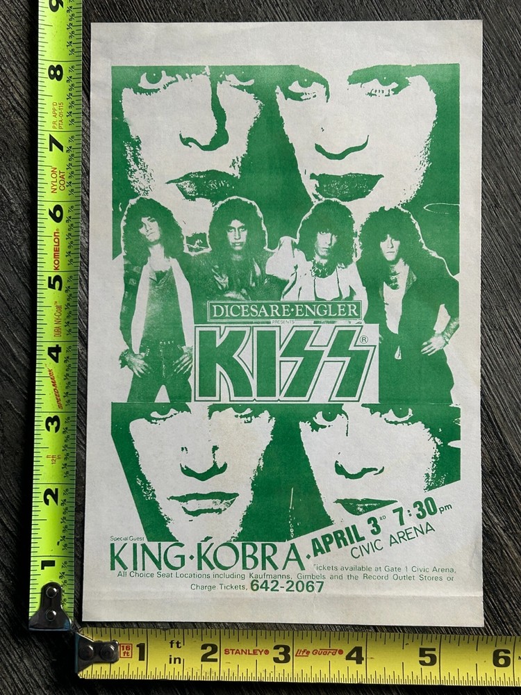 KISS Handbill Concert Ad Flyer Asylum Tour Pittsburgh PA Apr 3 1986 Vintage Kiss