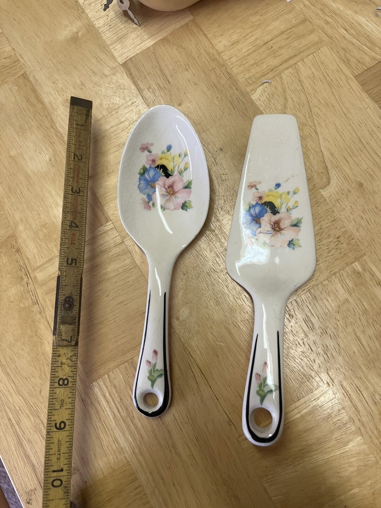 Vintage Cake server and Serving Spoon Set Porcelain