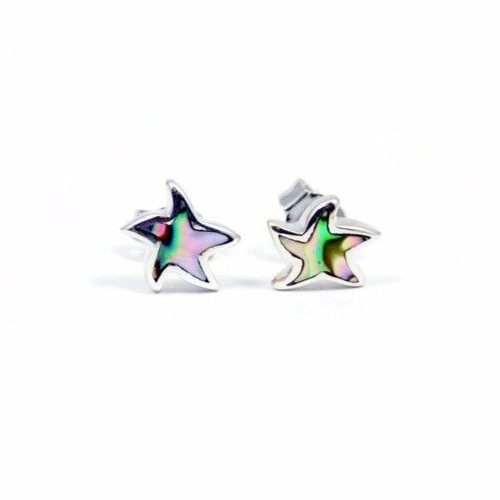 Solid 925 Sterling Silver Natural Abalone Shell Women Starfish Stud Post Earring
