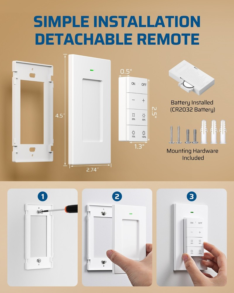 DEWENWILS Remote Control Light Socket Dimmer,Wall Mounted Wireless Light Switch