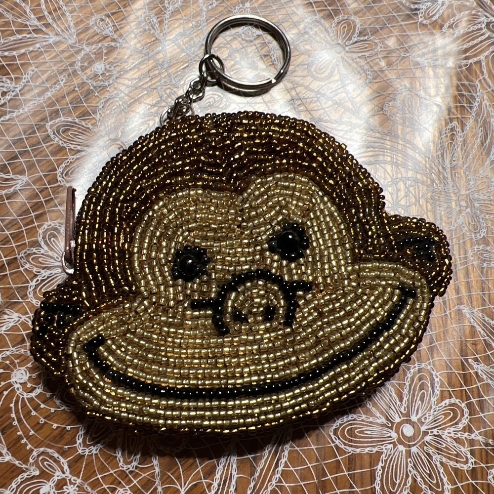 Vintage Brown Monkey Tiny Bead Change Purse