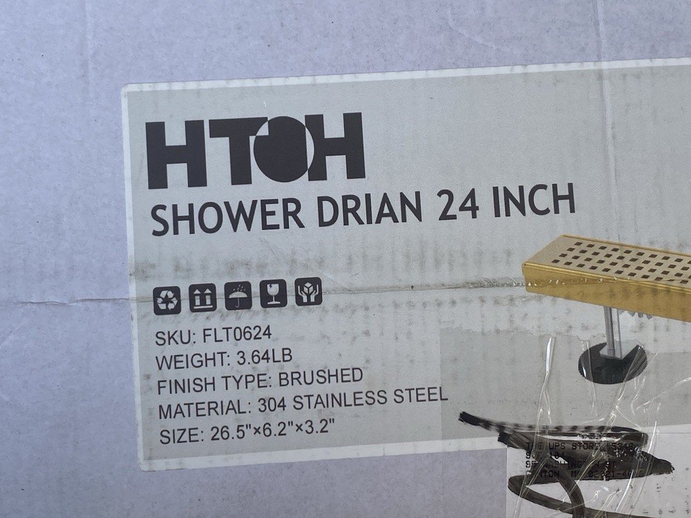 HTOH 24 Inch Linear Shower Drain Rectangular Floor Drain Brushed Gold
