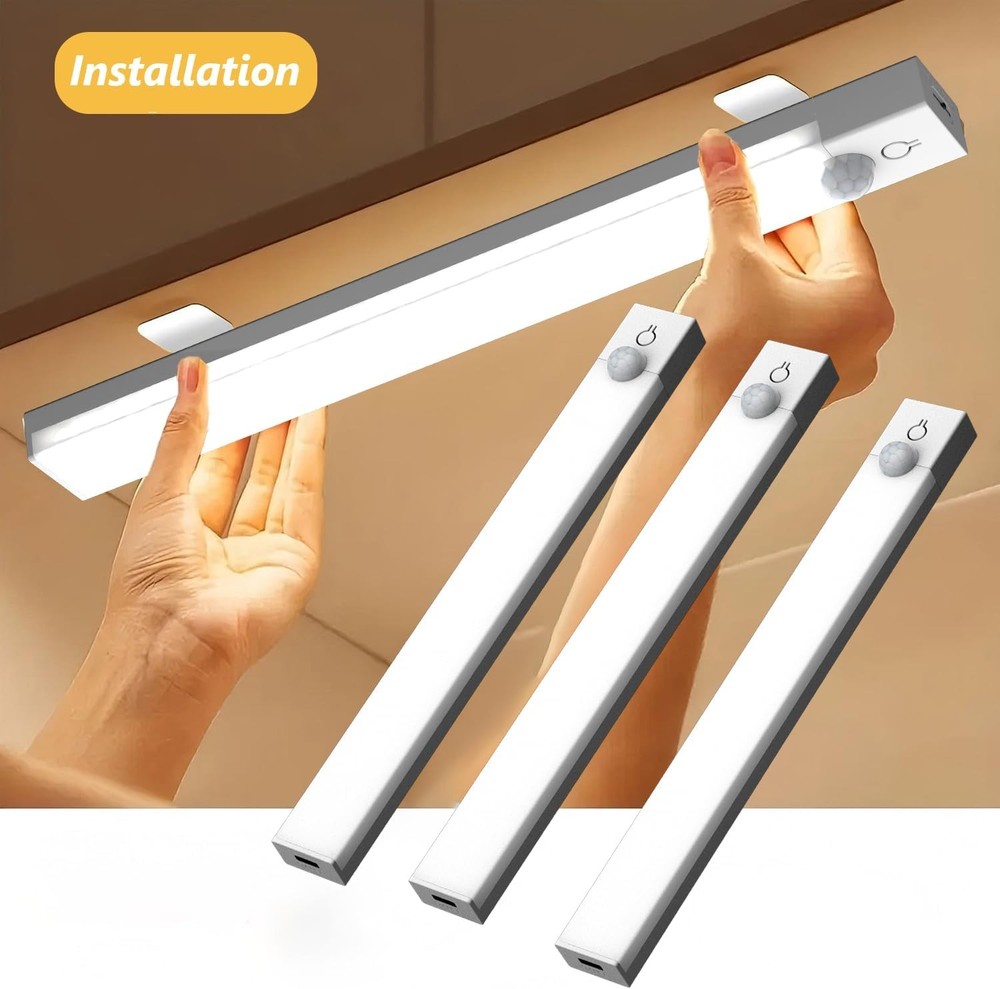 Smart Magnetic Under Cabinet Lighting with Rechargeable Motion Sensor – 3 Pack