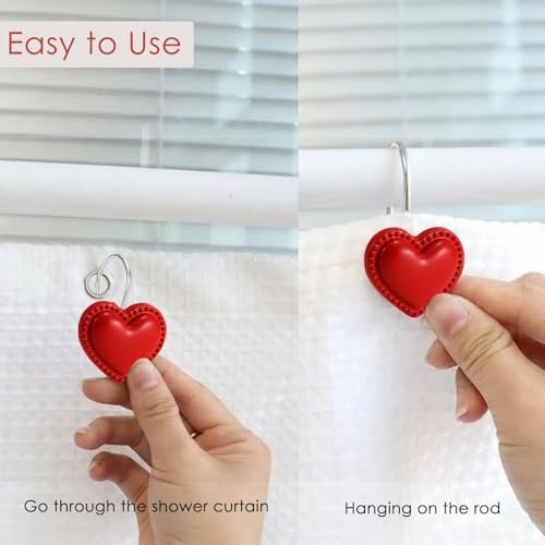 12PCS Red Heart Shower Curtain Hooks Valentine's Day Bathroom Decorative,