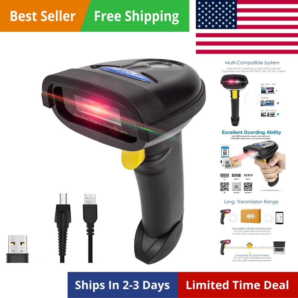 2D Barcode Scanner, Compatible with 2.4G Wireless & Bluetooth & USB Wired Con...