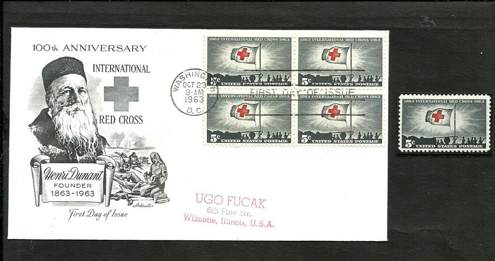 RED CROSS USA FDC + STAMP VF