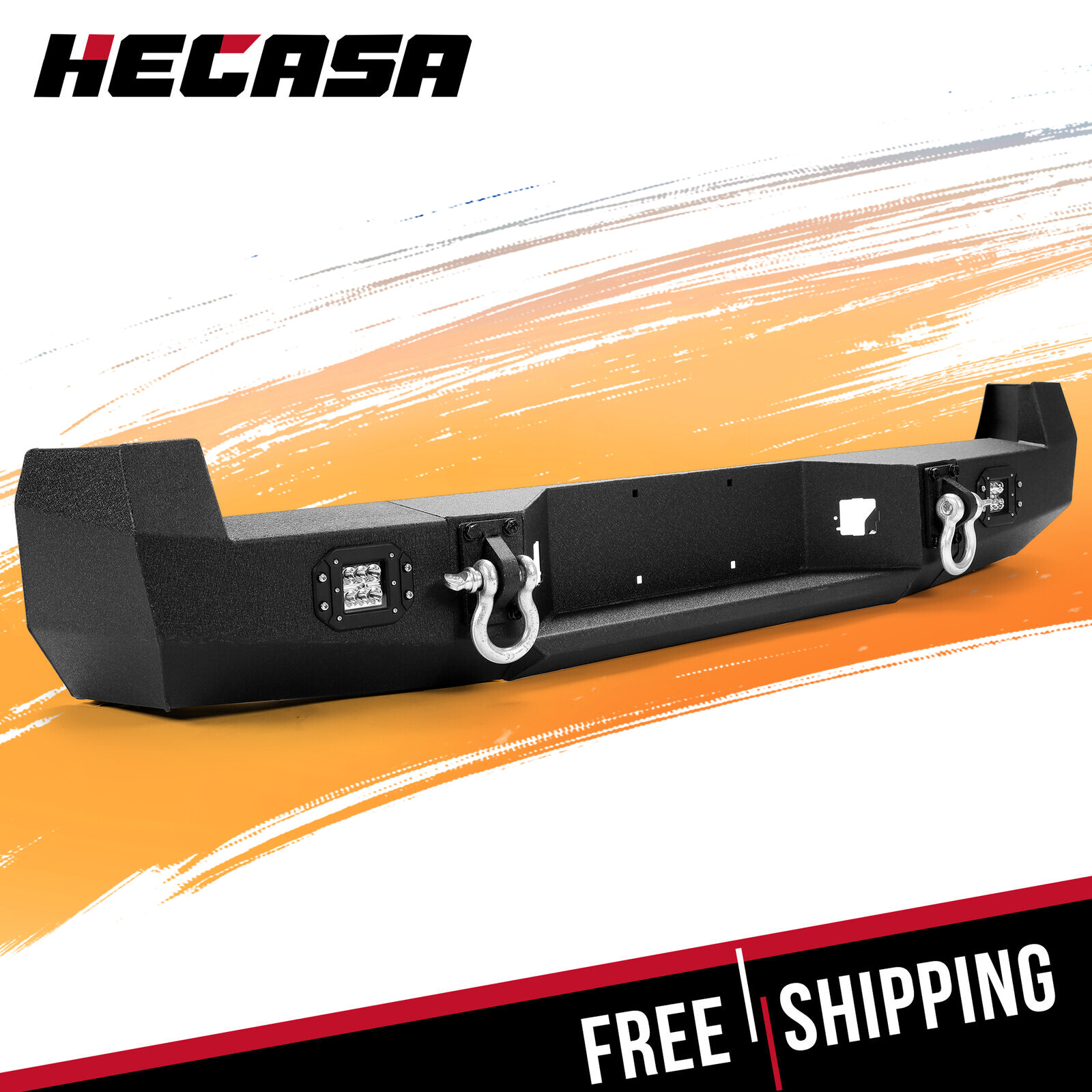 HECASA Black Rear Bumper For Toyota Tacoma 2005-2015 w/License Plate LED Lights
