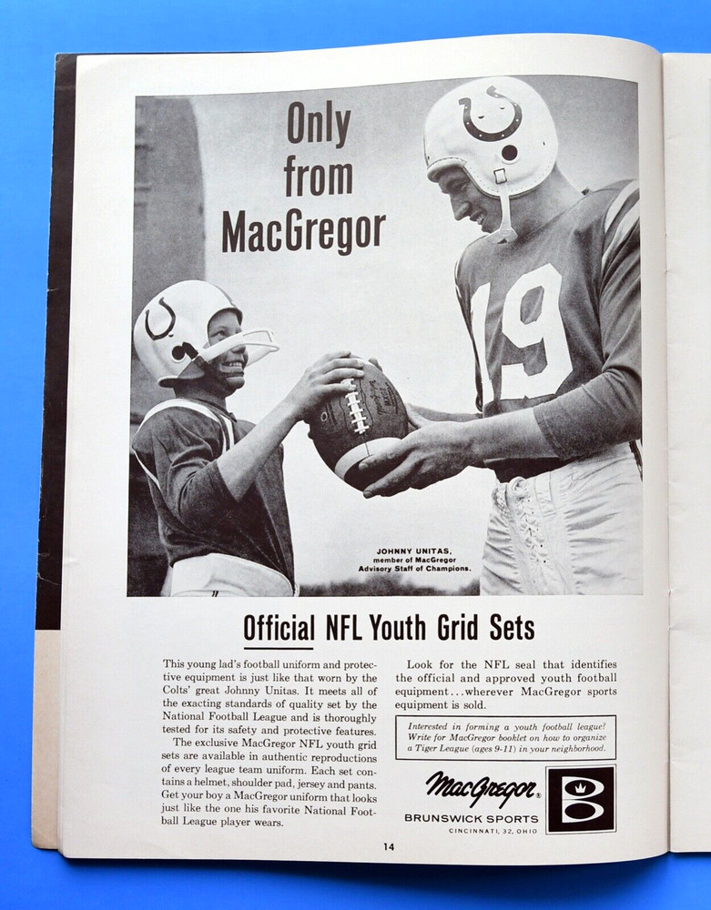 1962 Chicago Bears Program. Mike Ditka. Jonny Unitas Baltimore Colts. NFL.