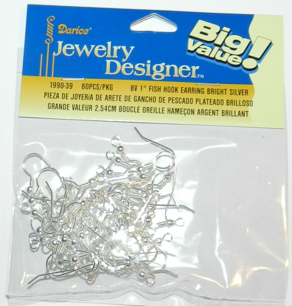 M786 Silver Ball & Coil 1" Fishhook Wire Brass Earring Component 60pc