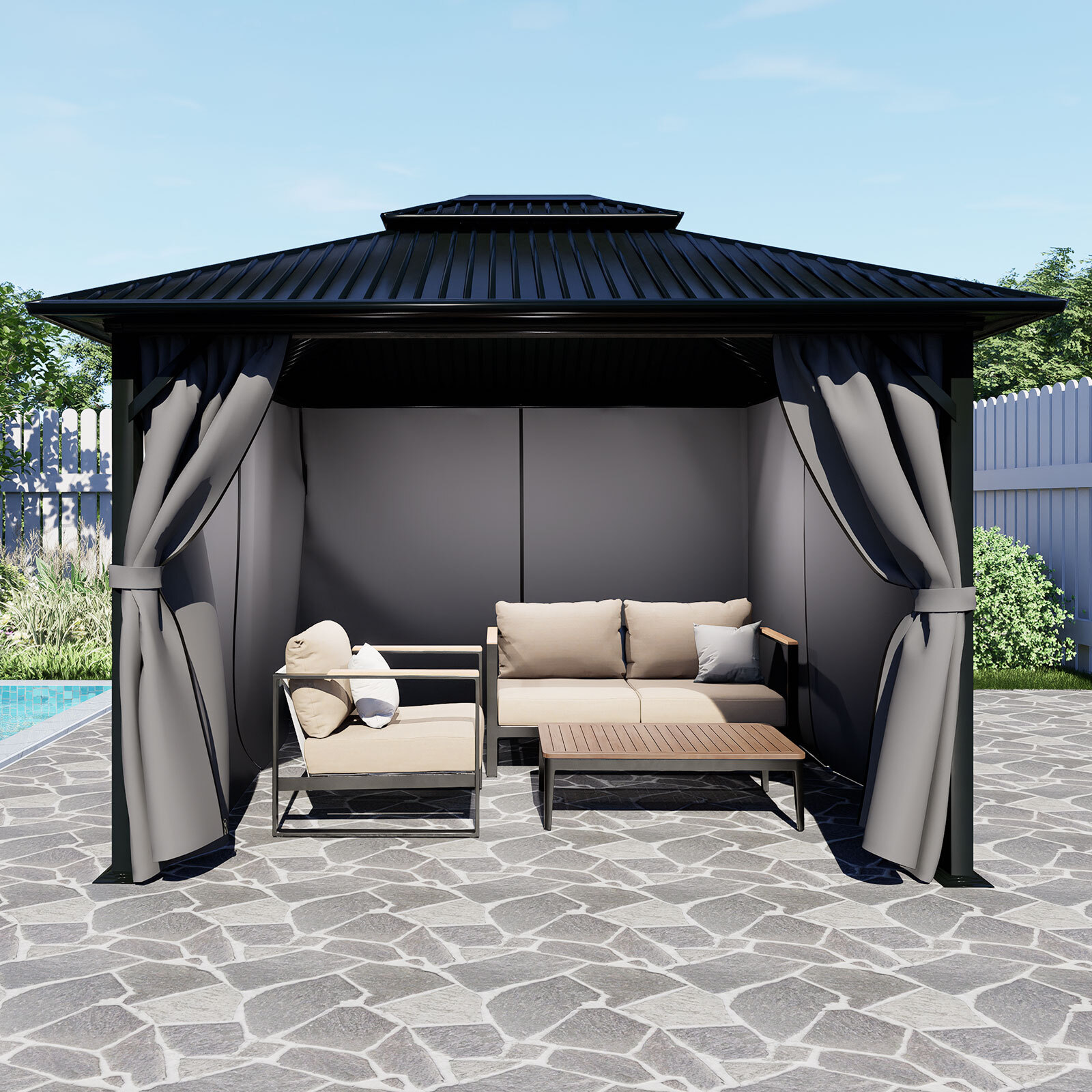 Aoodor Gazebo Curtain Set Protecting Privacy Side Walls 4 Panels (Curtain Only)