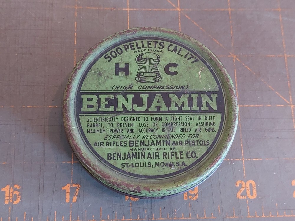 Vintage Benjamin HC .22 Cal Pellets Ammunition Tin Container EMPTY