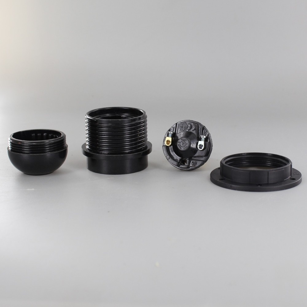 BLACK PHENOLIC HALF THREADED STANDARD LAMP SOCKET WITH RING E-27 NEW 7350G