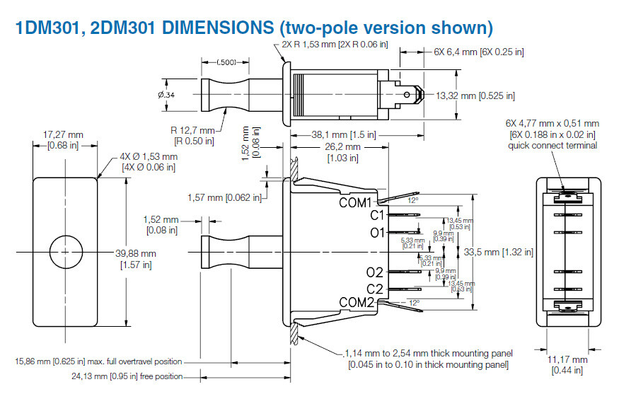 Honeywell Micro Switch, DM Series Snap-In Panel Mount, Push-Pull, 1DM323 SPST
