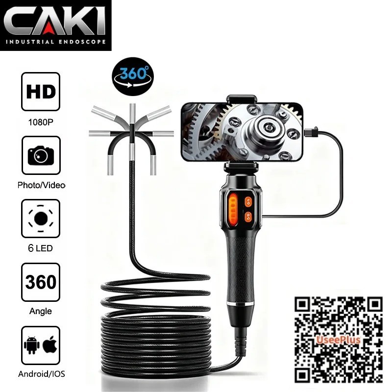 360° Rotation Endoscope Camera 1.5m HD Borescope IP67 for Car, iOS & Android