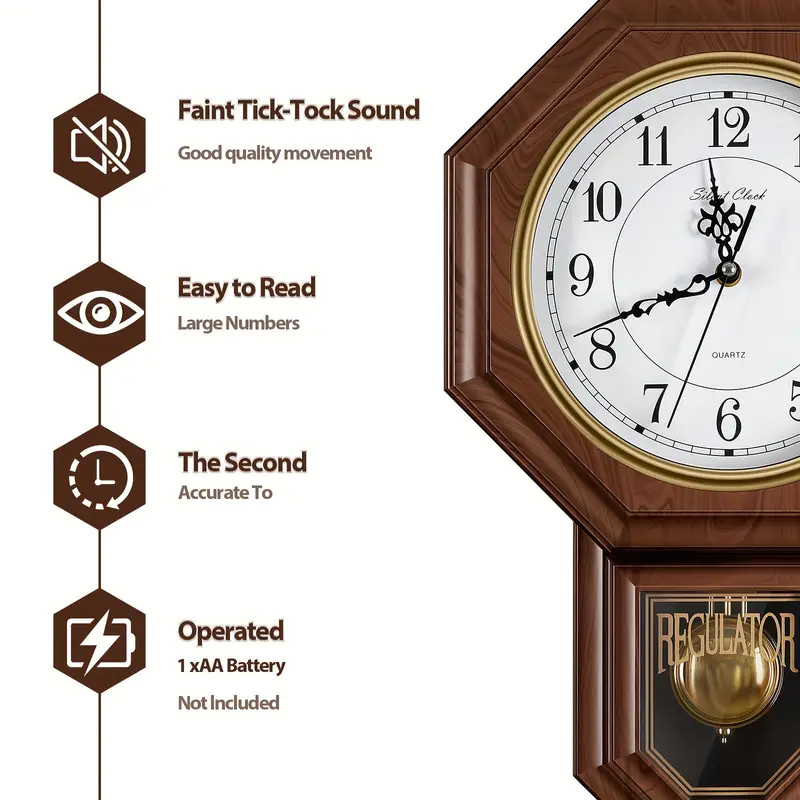 Pendulum Wall Clock with Battery Operated - Decorative Wall Clocks for Decor