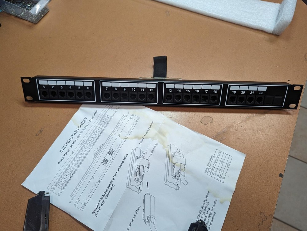 Patch Panel 50 Pin Telco to 6 Pos. 2 Cont Jack 22-Port Patch Panel E340029