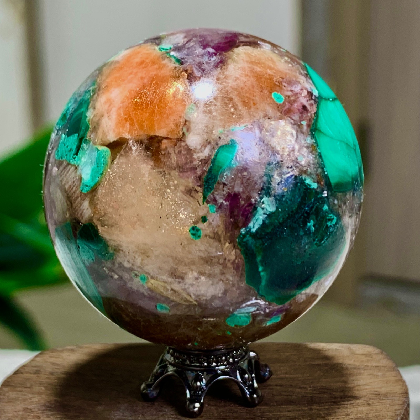 98G Newly discovered rare malachite purple mica symbiotic sphere restoration