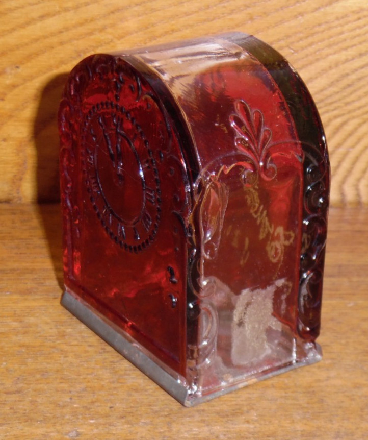 Antique Flash Ruby Clock Candy Container - Ernest 1910 - 3 1/8"